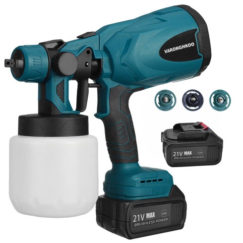 페인트분사기 에어스프레이건 휴대용 가정용 무선 3 깍지 18V DC 리튬 이온 800ml 30000RPM, 1.No Battery