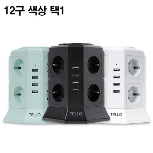 텔로 타워형 멀티탭 12구 (USB 4구 포함), 1개, 민트/민트