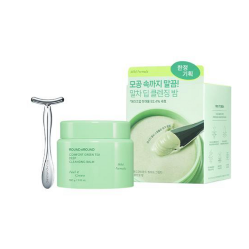 라운드어라운드 컴포트 그린티 딥 클렌징 밤 100g (괄사증정) 모공속세안 블랙헤드케어 딥말차밤, 1개