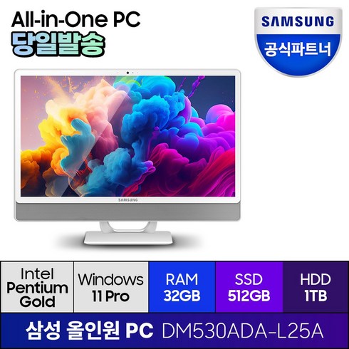 삼성올인원프로 - 삼성전자 올인원PC DM530ADA-L25A 프로스트 화이트 윈도우11프로 일체형PC 기업용 사무용 학습용, RAM 32GB + SSD 512GB + HDD 1TB