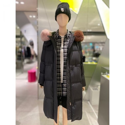 럭키슈에뜨 쉐도우 폭스퍼 후드 롱 구스 다운 점퍼(LFUCW23500BKX)