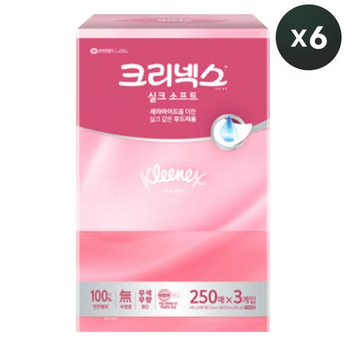 크리넥스 실크 소프트 천연펄프 미용티슈 2겹, 250매, 18개