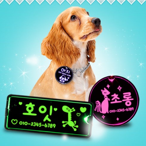 강아지네임택 - 조아애드 LED강아지 이름표 원형 애견목걸이, 핑크_원형