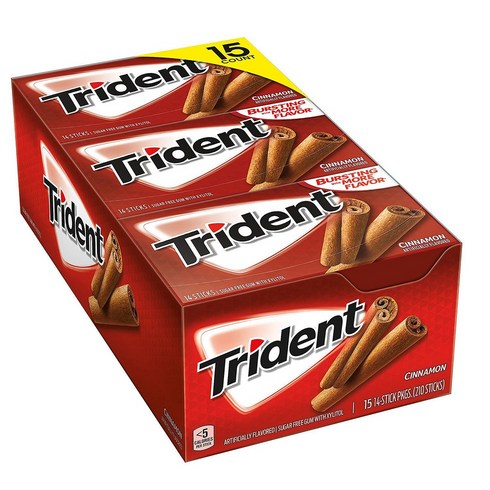 2023년 가성비 최고 라이드트라이던트 - Trident 트리덴트 시나몬 자일리톨 무설탕껌 18개씩 14개 패키지, 15개입