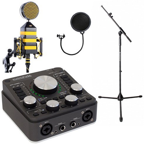 2023년 가성비 최고 audiofuse - 아투리아 Audiofuse KingBee 오디오인터페이스 패키지, 5.Audiofuse+KingBee+양캐논케이블1m+Mic-stand(long)+MS-15