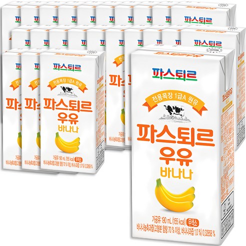 파스퇴르 전용목장 1급A 원유 바나나우유, 190ml, 48개 멸균우유