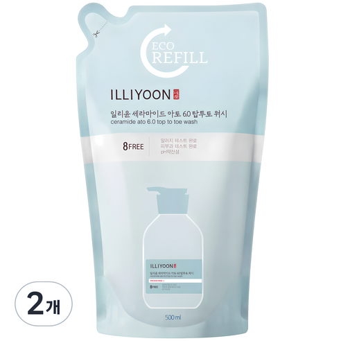 일리윤 세라마이드 아토 6.0 탑투토 워시 리필형, 500ml, 2개