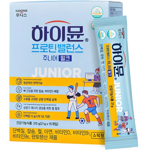 일동후디스 하이뮨 프로틴밸런스 주니어 스틱 밀크 오리지널 15p, 315g, 5개