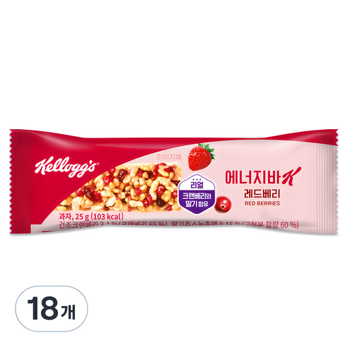 켈로그 에너지바 K 레드베리, 25g, 18개