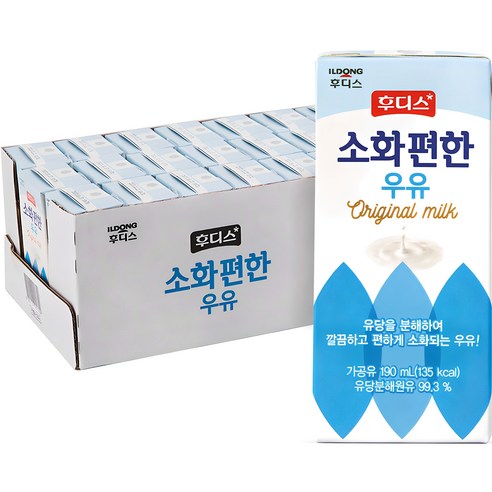 [일동후디스] 소화 편한 우유 오리지널 190mlx48입 (총2박스), 190ml, 48개