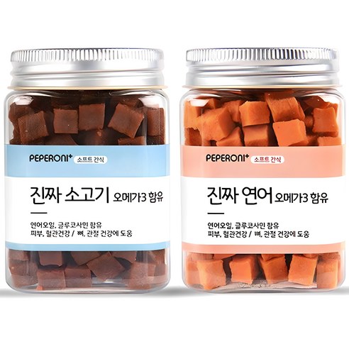 페페로니 오메가3 진짜 연어 + 진짜 소고기 강아지 간식, 소고기 + 연어, 180g, 1세트