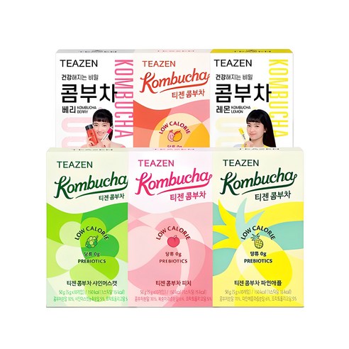 다채로운 맛이 녹아든 콤부차 6가지맛 혼합구성, 집에서 편리하게 즐기세요!