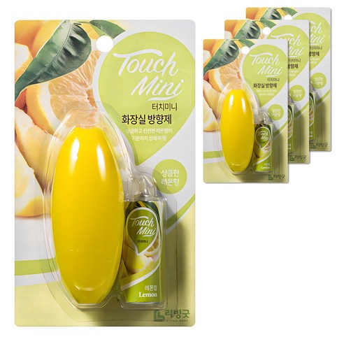 리빙굿 터치미니 화장실 방향제 상큼한 레몬향 본품, 13ml, 4개