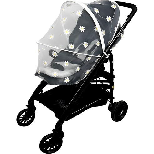 데이지 자수 지퍼형 유모차 모기장, 1개, 아이보리