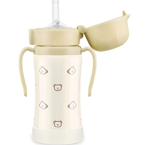 그로미미 원터치 스테인리스 빨대컵, 300ml, 1개, 돗꼼 버터