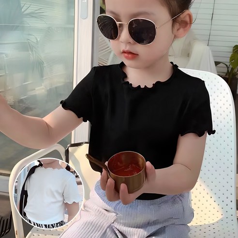뽀뽀뽀 아동복 여아 프릴 반팔티 유아 키즈 아동 어린이 여름 상의 반팔 티셔츠