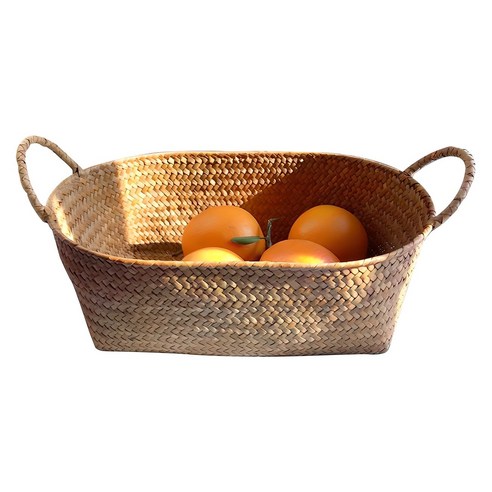 내일의공간 손잡이 원형 라탄바구니, 네츄럴, 1개