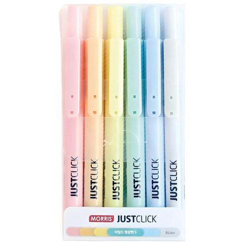 모리스 저스트 클릭 마일드 형광펜 6p 세트 S, Yellow, Orange, Pink, Mint, Navy, Gray, 1세트