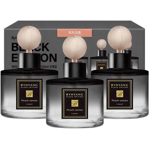 바이향 블랙에디션 차량용 디퓨저 120ml 본품, 피치코튼, 3개