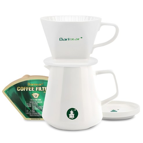 Baristar 자기 핸드드립 세트, 자기커피서버 + 자기드리퍼 + 드리퍼받침대 + 여과지 #2, 600ml, 1세트