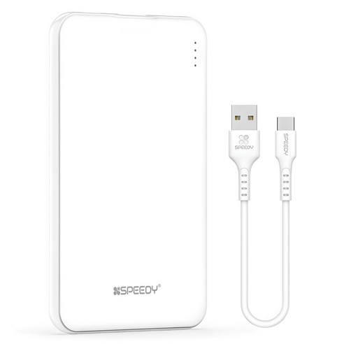 SPEEDY 슬림핏 보조배터리 5000mAh + C타입 케이블, SPE-PBCP50, WHITE