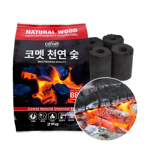 코멧 천연숯 BBQ용 착화제 포함, 1개, 2kg