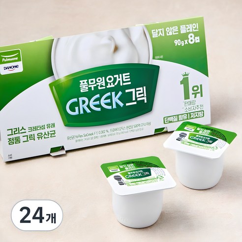 풀무원다논 그릭 달지않은 플레인 요거트, 90g, 24개