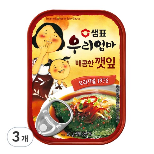 샘표 우리엄마 매콤한 깻잎, 70g, 3개 통조림