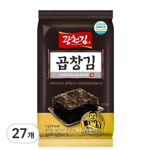 광천김 곱창 도시락 김, 5g x 27개 패키지 
수산물/건어물