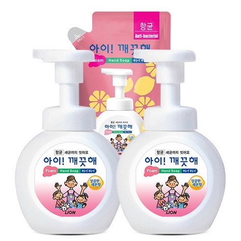 [라이온코리아] 아이깨끗해 용기 490ml 2개+리필 450ml 1개, 상세 설명 참조, 제품선택:3.청포도 490ml 2개+450ml 1개, 3.청포도 490ml 2개+450ml 2개