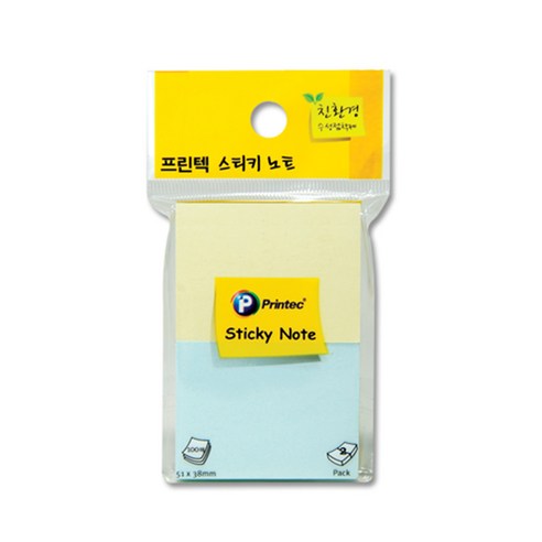 파스텔점착메모지, 노랑+파랑, 1개