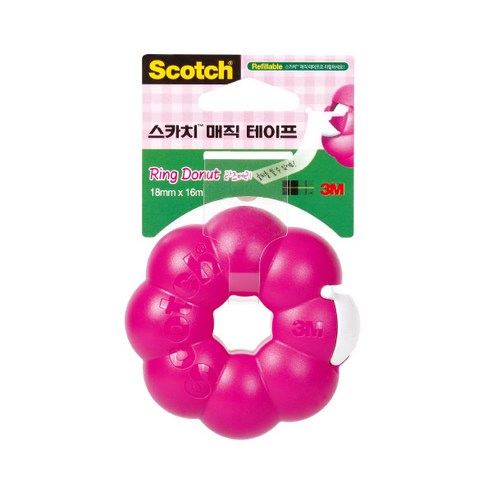 스카치 링도넛 매직 테이프 디스펜서 18mm x 16m, 라즈베리, 1개