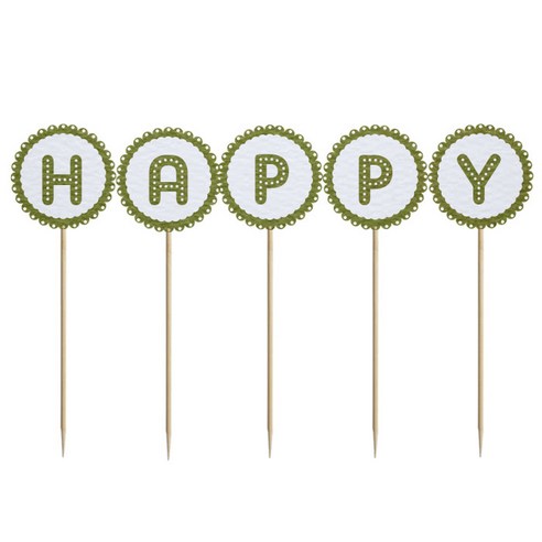 와니데코 미니파티픽 HAPPY, 화이트+올리브그린, 1개