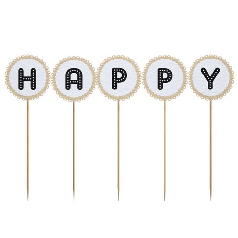 와니데코 미니파티픽 HAPPY, 화이트+베이지+블랙, 2개