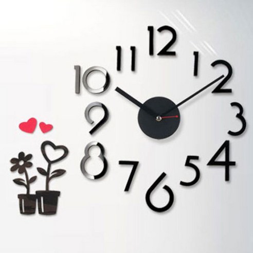 타임디자인 DIY 벽시계 폰트프리 블랙아크릴, 러브팟