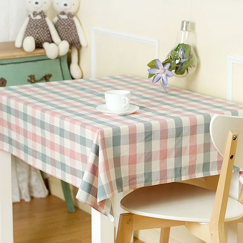 찬미디자인 체크식탁보 직사각 2인용, 인핑블루