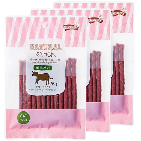 네츄럴스낵 고양이간식 져키 50g, 비프, 3개입