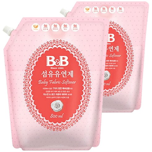 비앤비 섬유유연제 자스민 앤 로즈 리필, 800ml, 2개