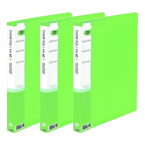 희망사무포인트 A4 클리어 파일 40매입, 연두, 3개