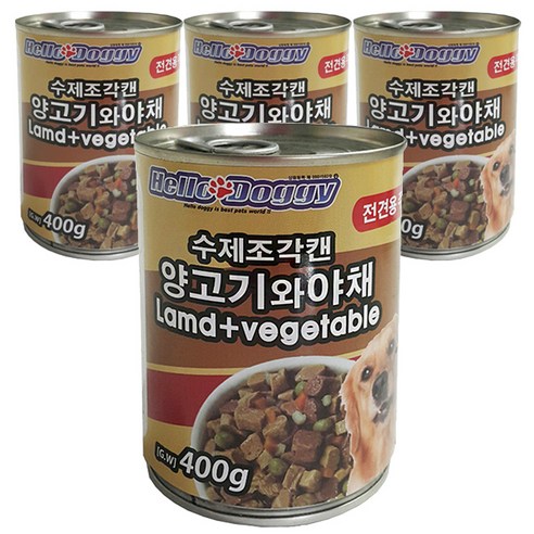 헬로도기 수제조각 주식 캔 400g, 양고기와 야채, 4개입