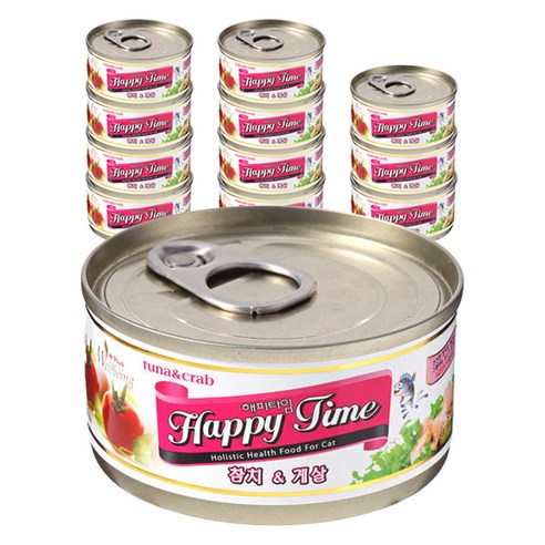 해피타임 참치+게살 고양이캔 80g * 12캔, 참치 + 게살 혼합맛, 12개
