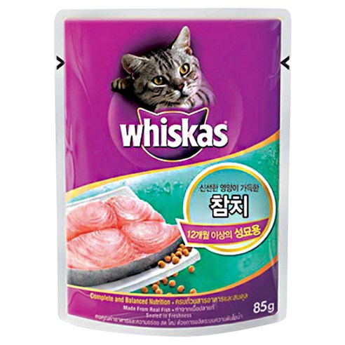 위스카스 어덜트 고양이 습식사료 파우치 참치, 85g, 1개