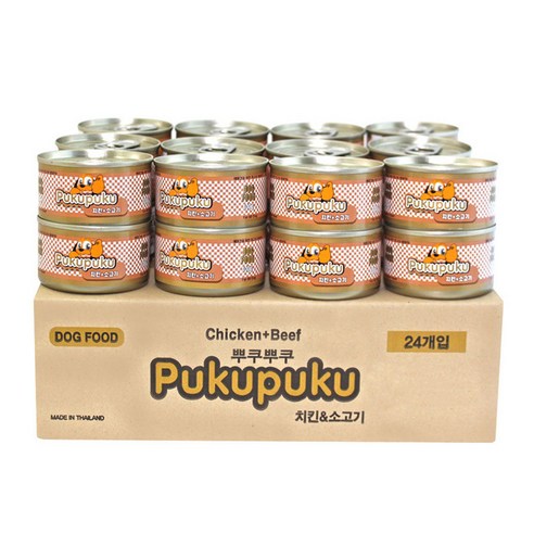 뿌쿠뿌쿠 강아지 간식캔, 치킨+소고기 혼합맛, 24개입