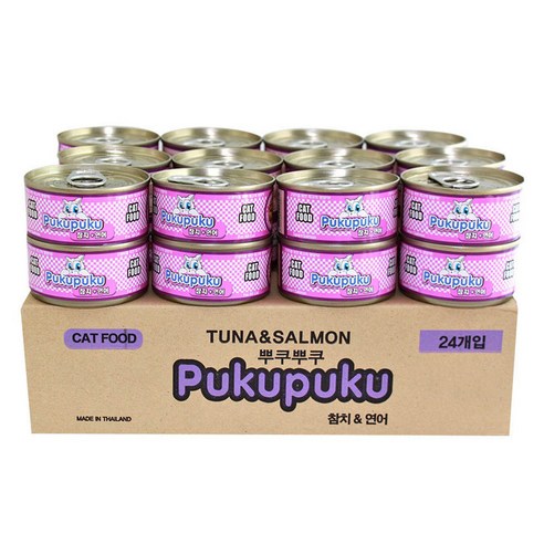 뿌쿠뿌쿠 고양이캔, 참치+연어 혼합맛, 80g, 24개입