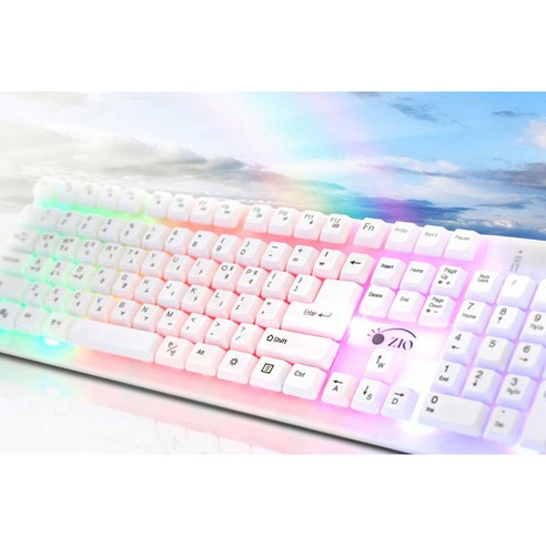  ZIO G-Light 레인보우 LED 유선 일반형 키보드, 화이트, 화이트 
