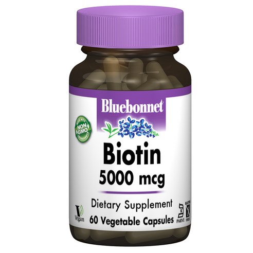 블루보넷 비오틴 5000mcg 베지터블 캡슐 글루텐 프리 비건 무설탕, 120정, 5개