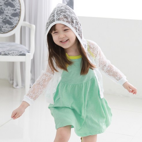 유라비 아동용 플라워 레이스 후드 긴팔 가디건 UR42JP121