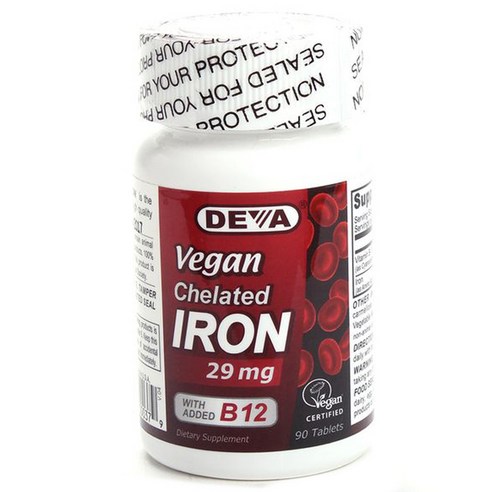 데바 비건 킬레이트 철분 29mg 타블렛 글루텐 프리, 1개, 90정