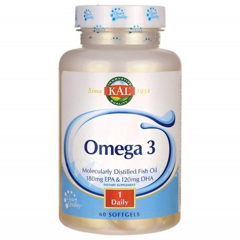 Kal 오메가 3 180mg EPA & 120mg DHA 소프트젤, 60개입, 1개