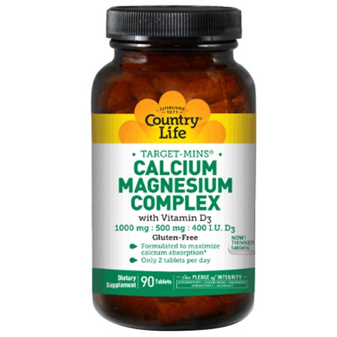 Country Life Vitamins 칼슘 1000mg 마그네슘 콤플렉스500mg 비타민 D3 400IU함유, 1개, 90정